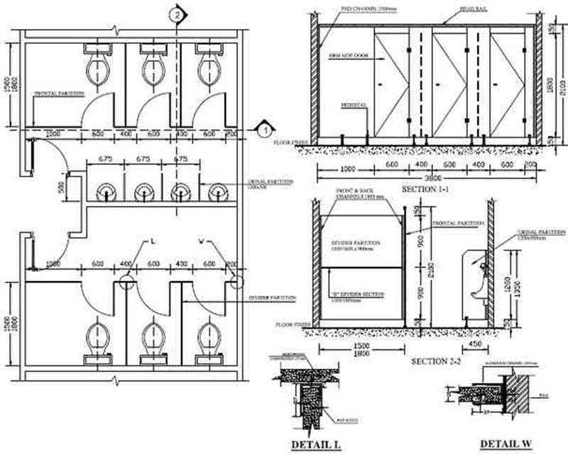 thiết kế nhà vệ sinh 6 buồng đối xứng